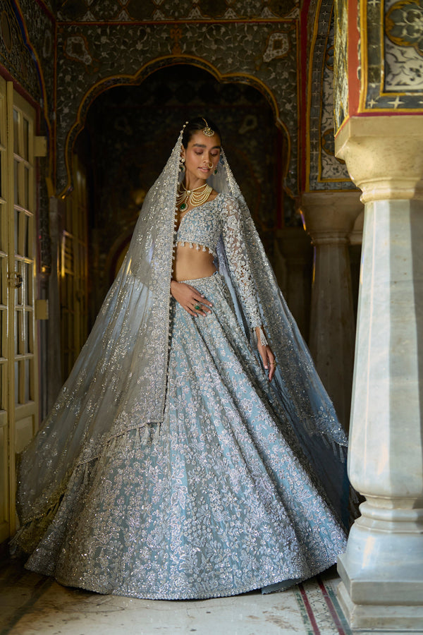 Ice Blue Tissue Lehenga Set