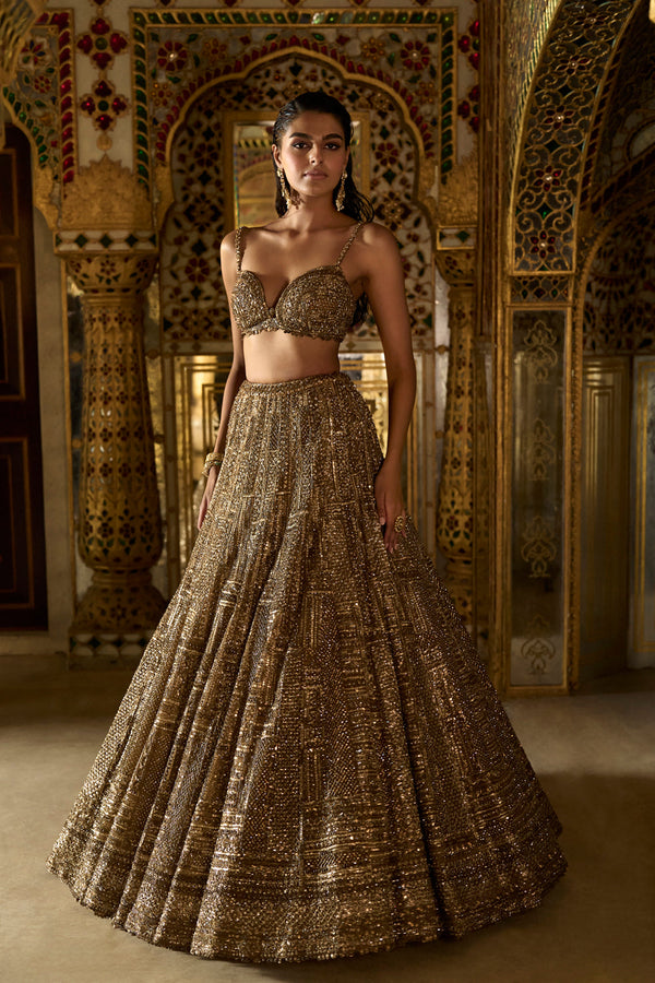 Antique Gold Sequin Lehenga Set