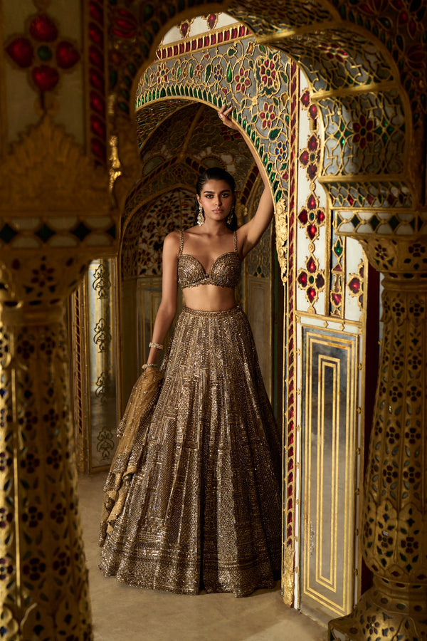 Antique Gold Sequin Lehenga Set