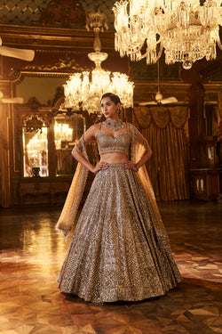 Antique Gold Sequin Lehenga Set