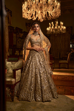 Gold Cut Work Lehenga Set