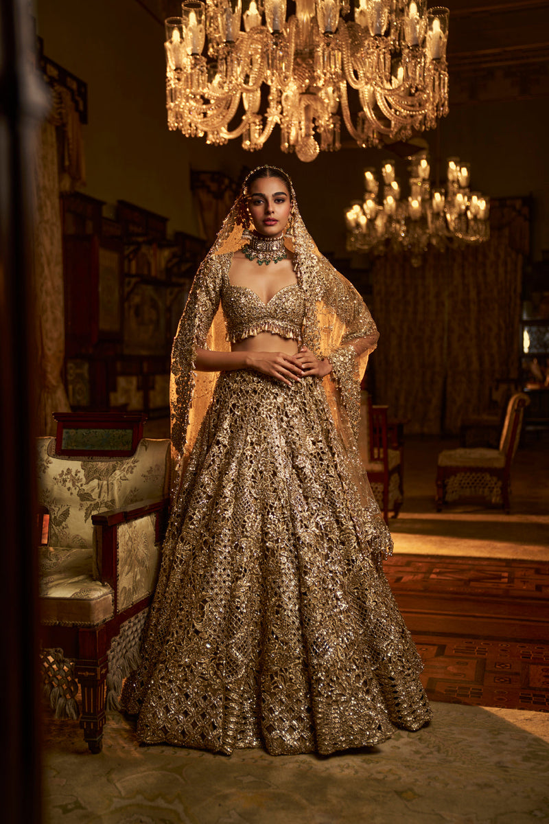 Gold Cut Work Lehenga Set