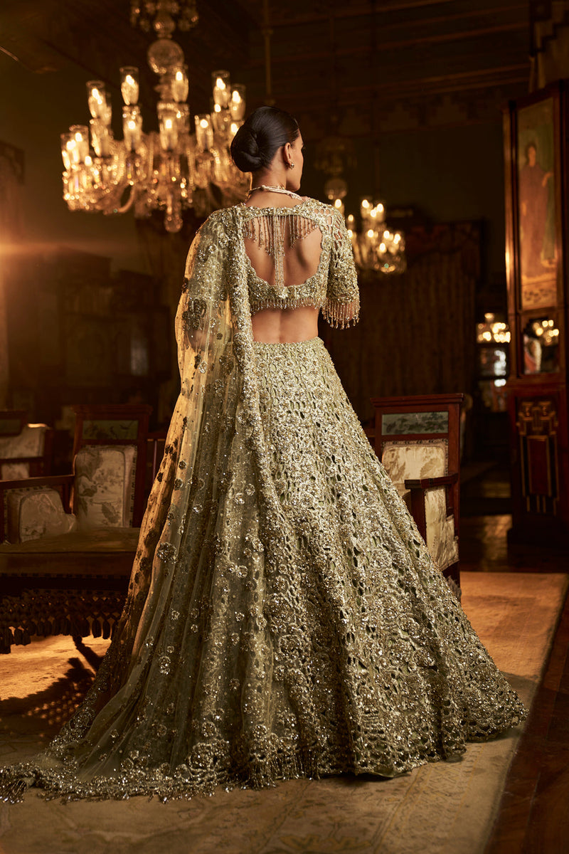 Sage Green Cut Work Lehenga Set