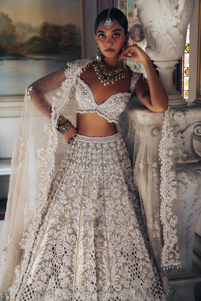 Nude Pearl Cut Work Lehenga Set