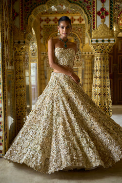 Vintage Ivory Three-Dimensional Lehenga Set