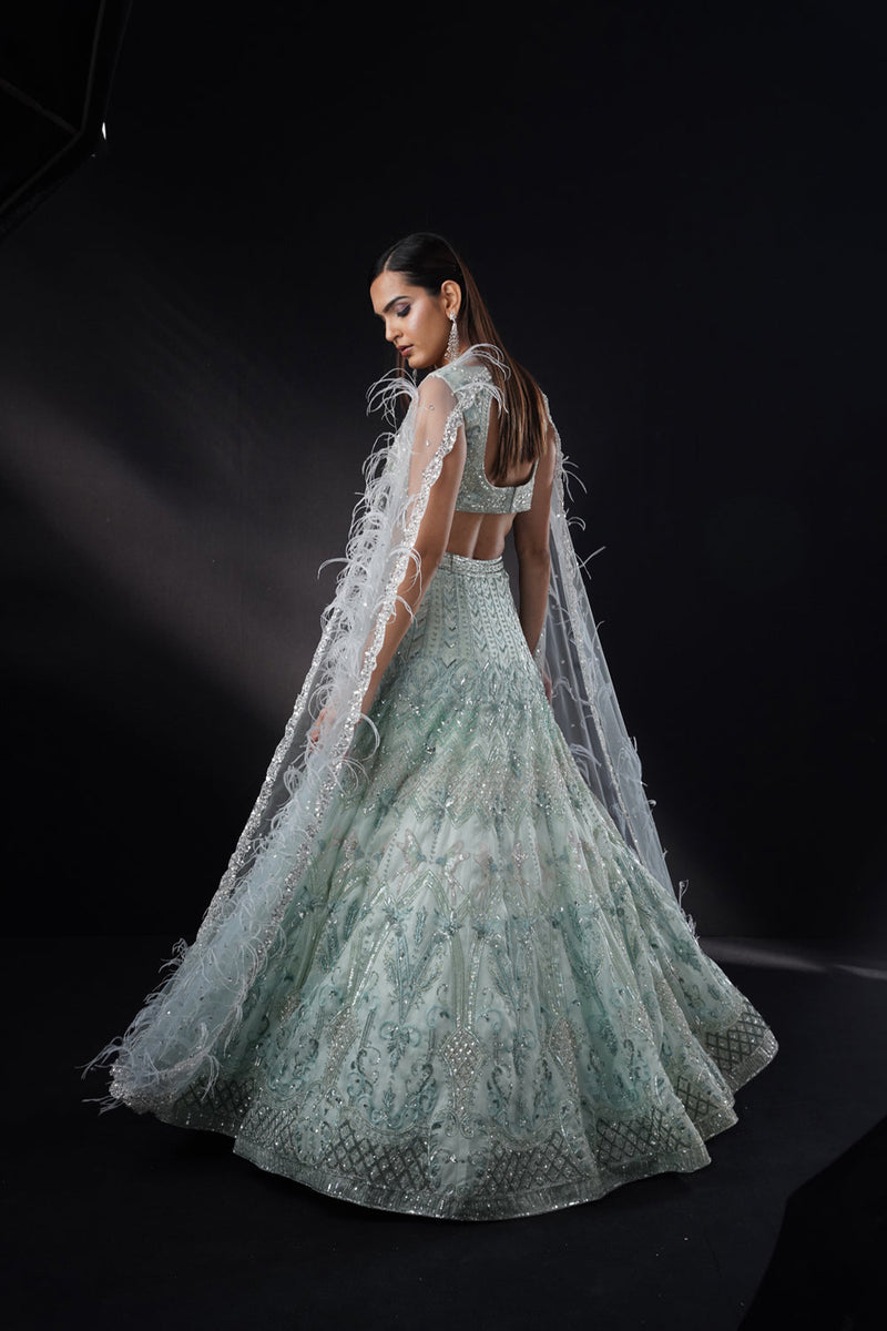 "Elara" Powder Blue Lehenga Set With Cape