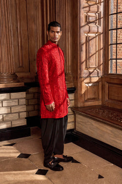 Red Thread Work Sherwani Set