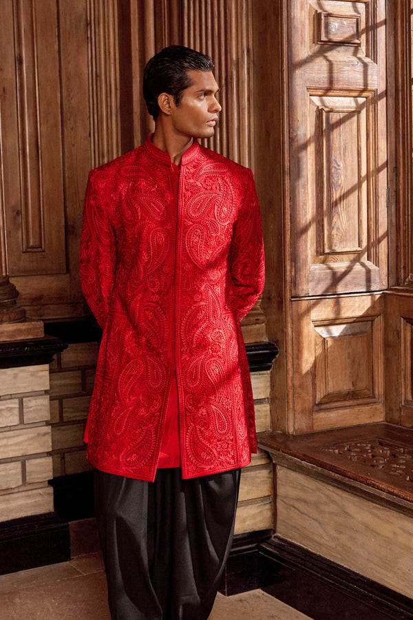 Red Thread Work Sherwani Set