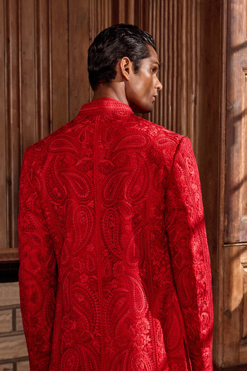 Red Thread Work Sherwani Set