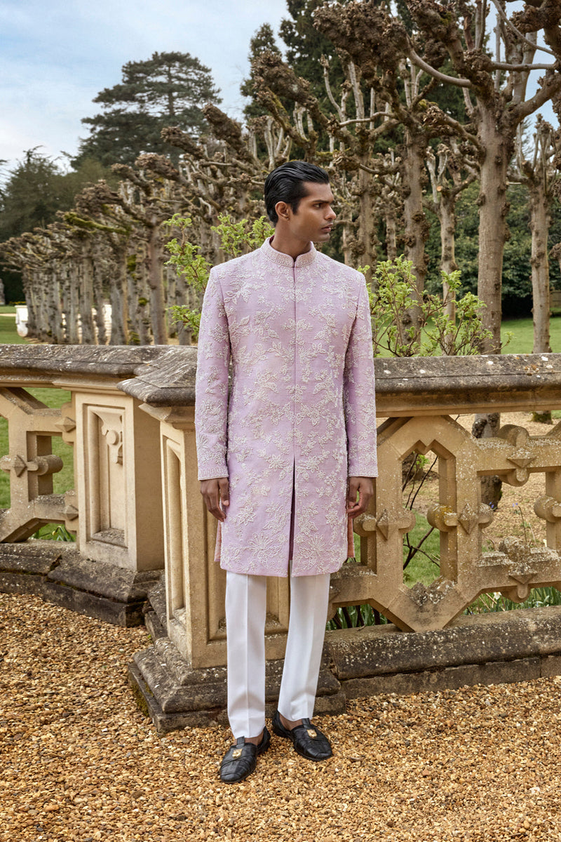 Mauve Pearl Short Sherwani Set