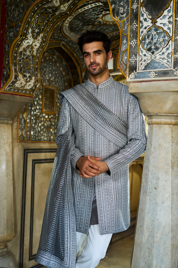 Slate Grey Dori Sherwani Set