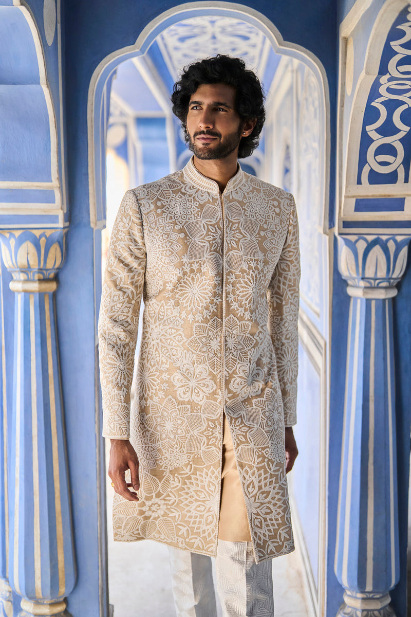 Nude Cream Sherwani Set