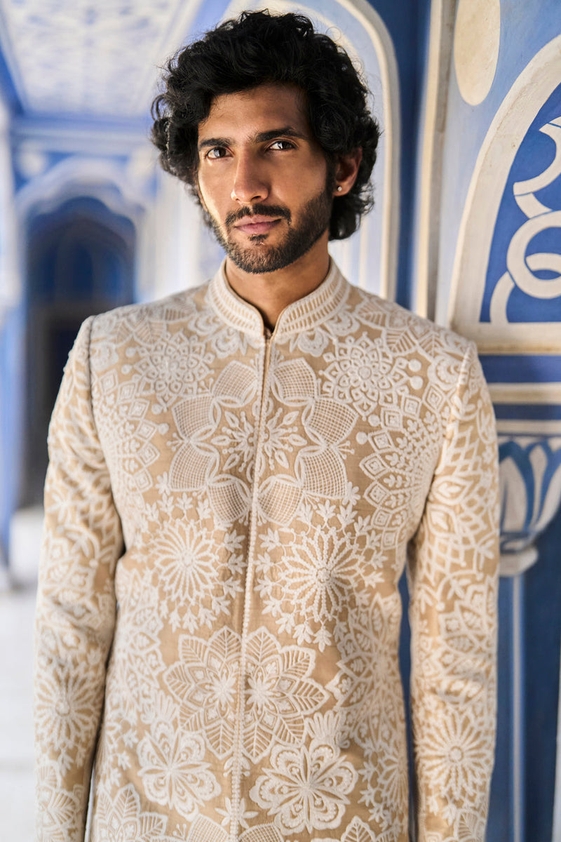 Nude Cream Sherwani Set