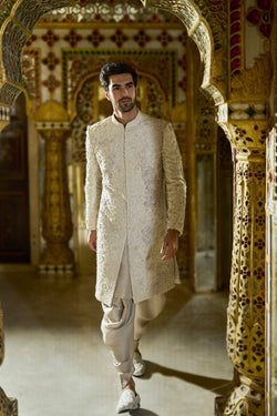 Vinatge Ivorry Three-Dimensional Sherwani Set