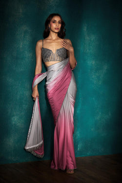 Grey Pink Ombre Saree