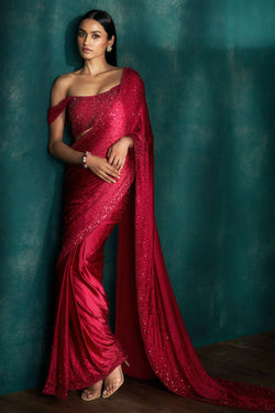 Red Sequins Saree