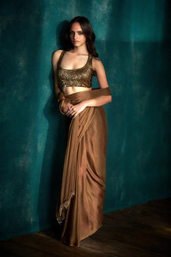 Coffee Saree With Tassels