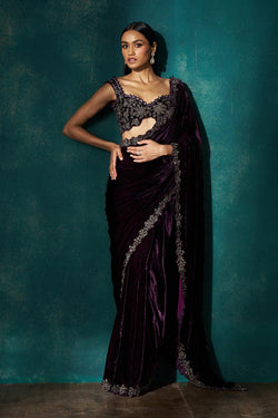 Wine Velvet Saree