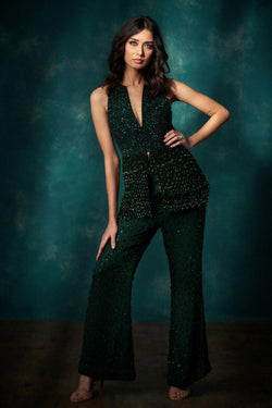 Bottle Green Tassel Peplum