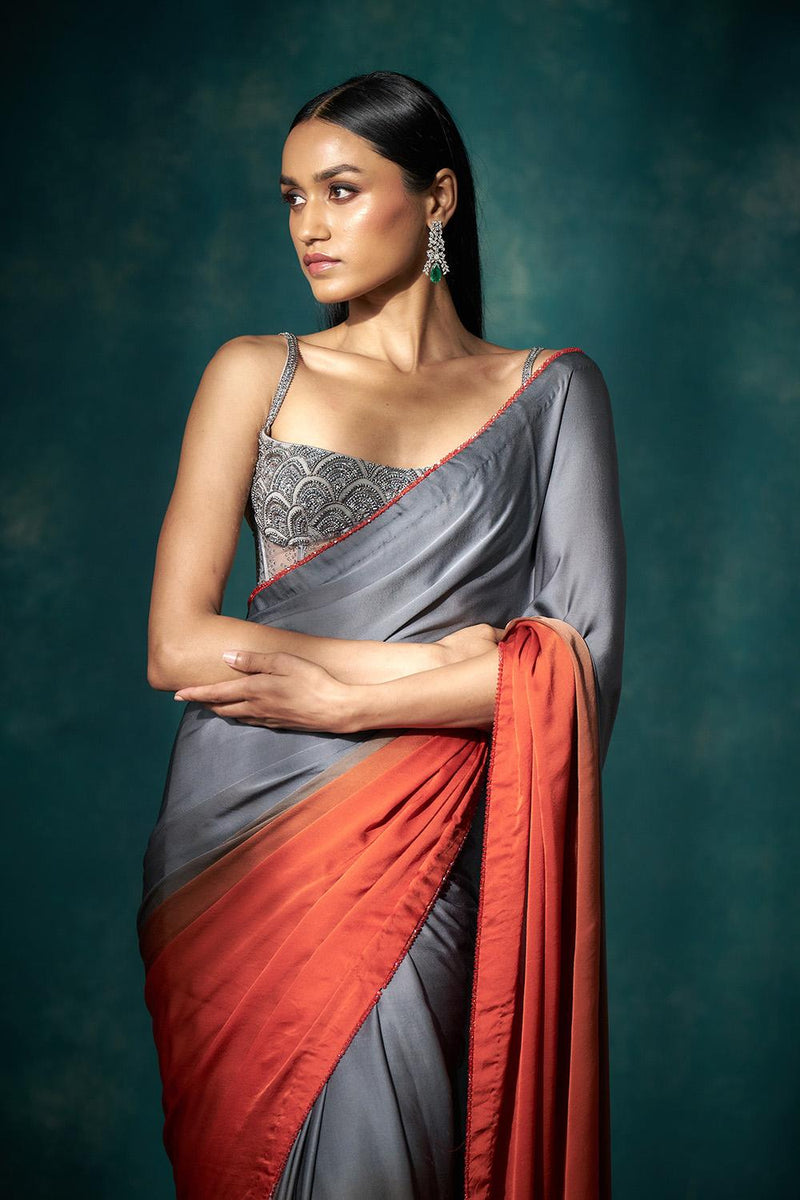 Grey Orange Ombre Saree