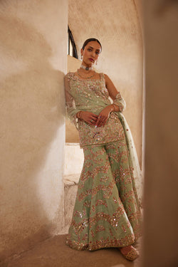 Sea Green Sleeveless Sharara Set