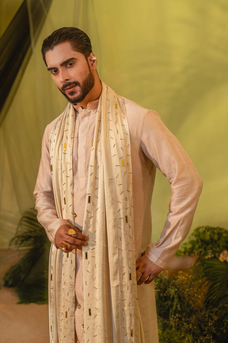 Peach Gold Chheta Long Kurta Set