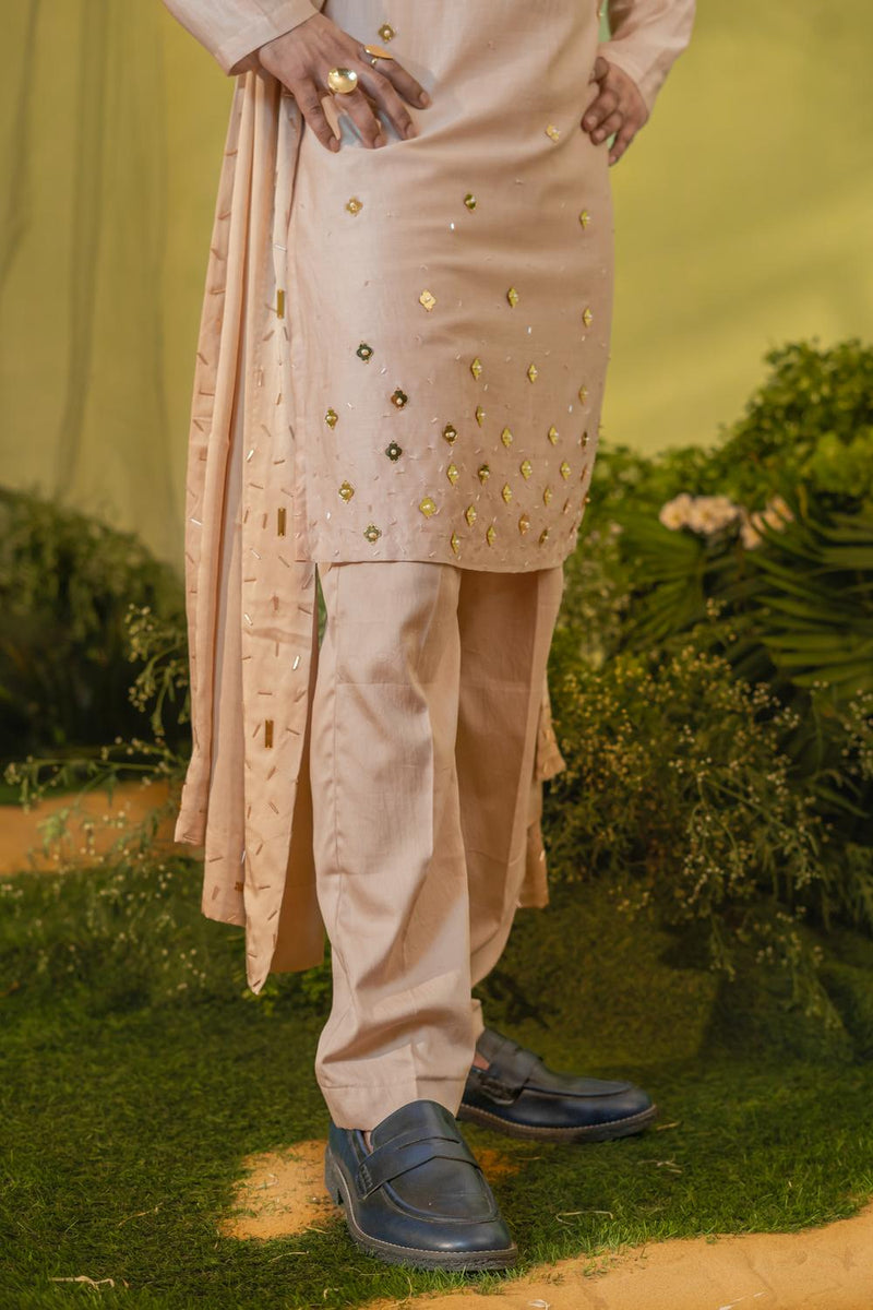 Peach Gold Chheta Long Kurta Set