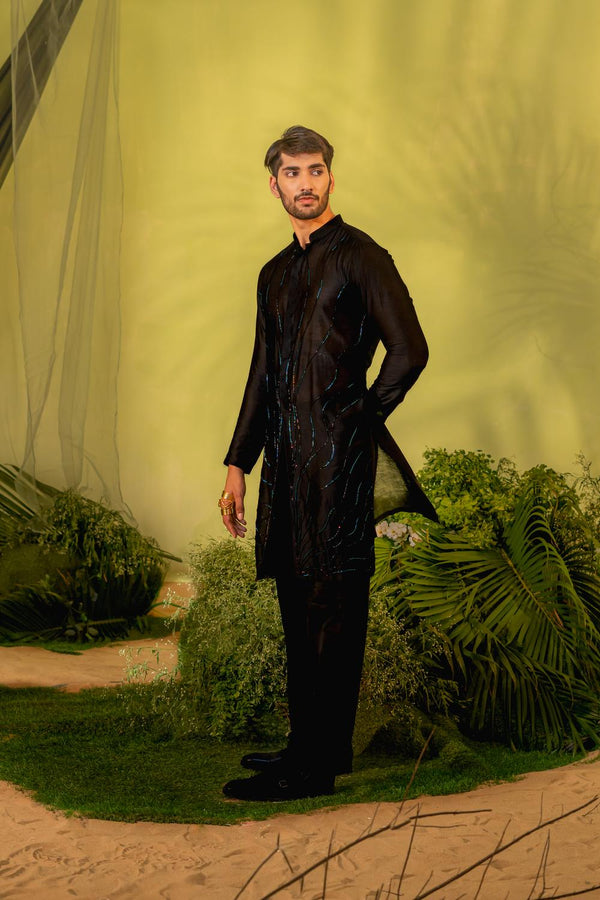 Black Electric Long Kurta Set