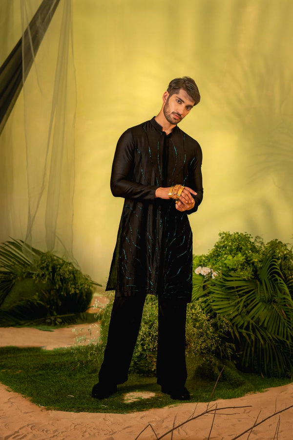 Black Electric Long Kurta Set