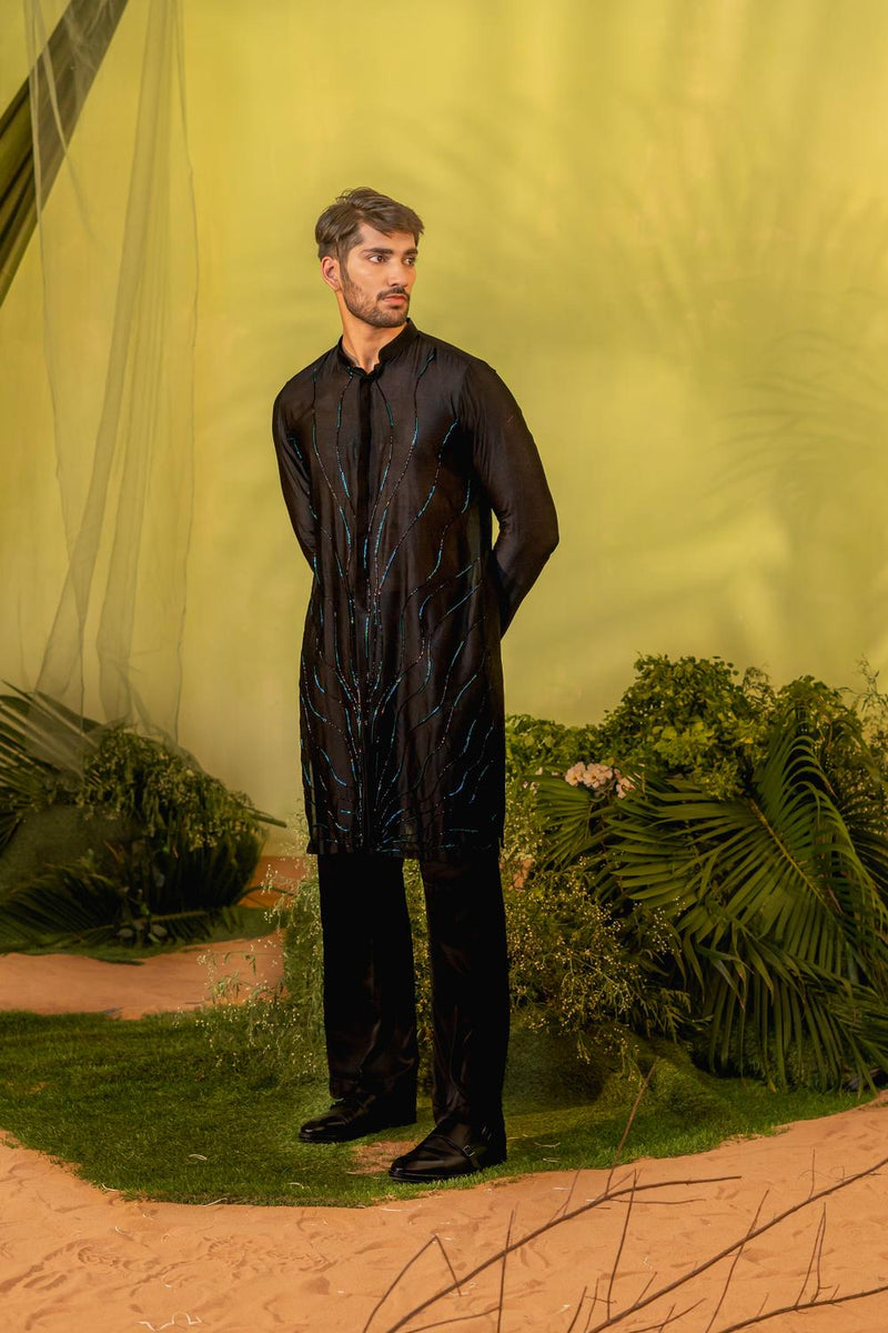 Black Electric Long Kurta Set