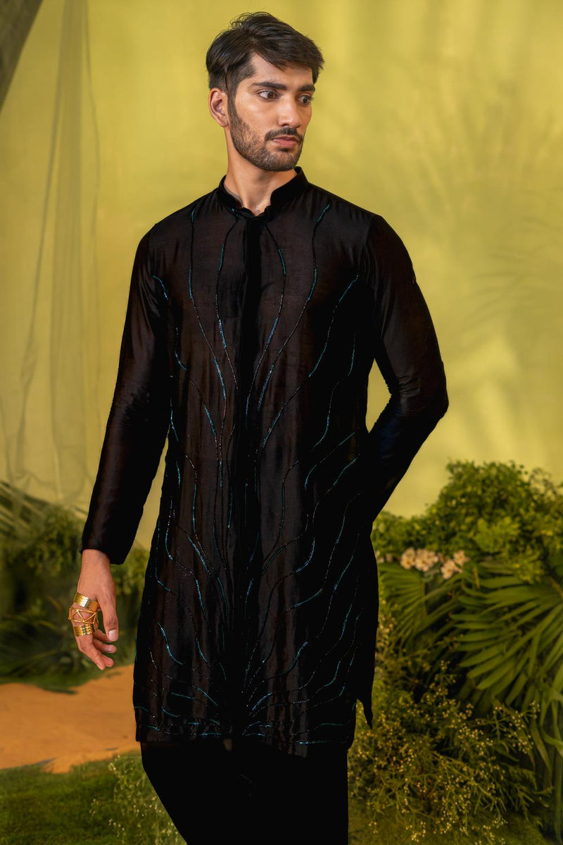 Black Electric Long Kurta Set