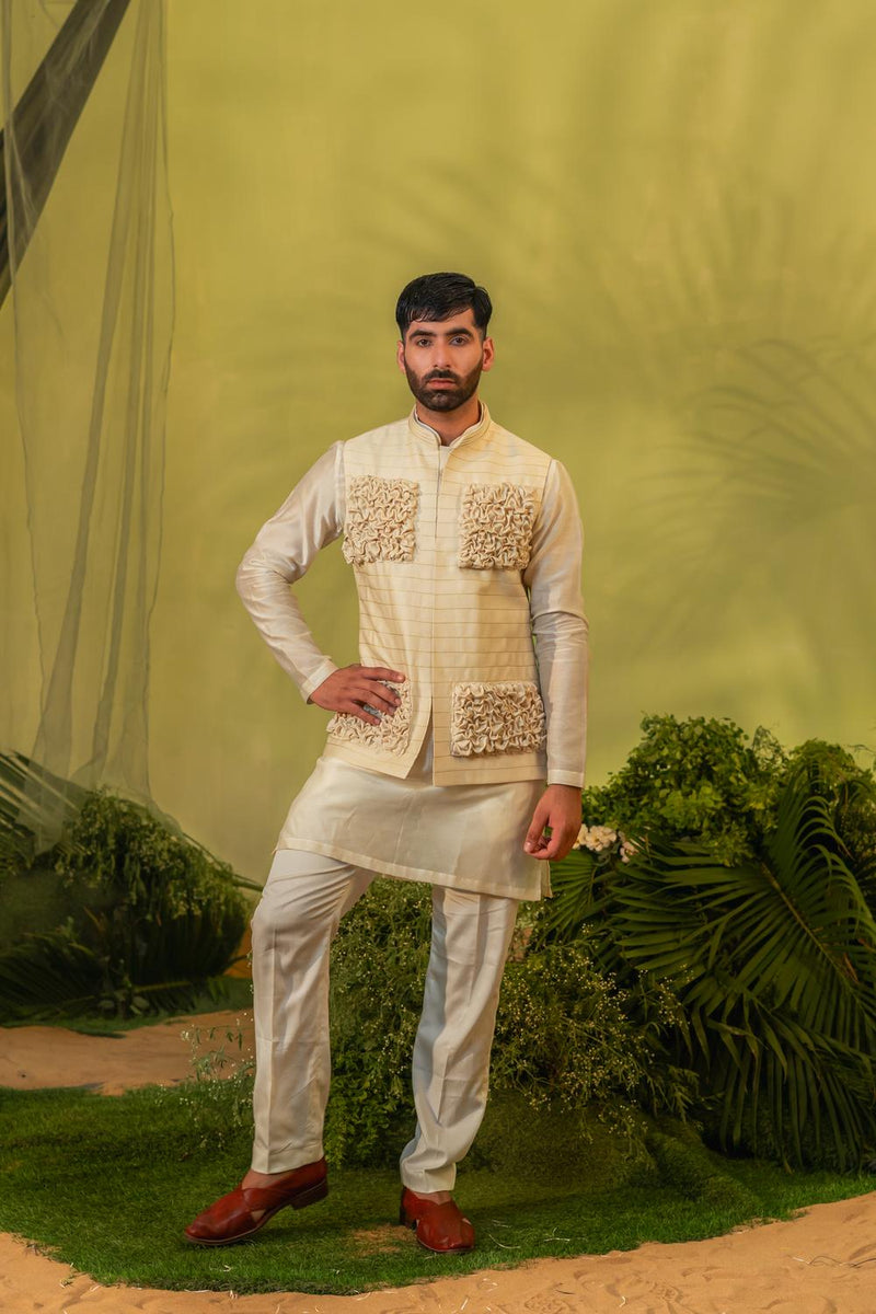 Ivory Smock Long Kurta Set