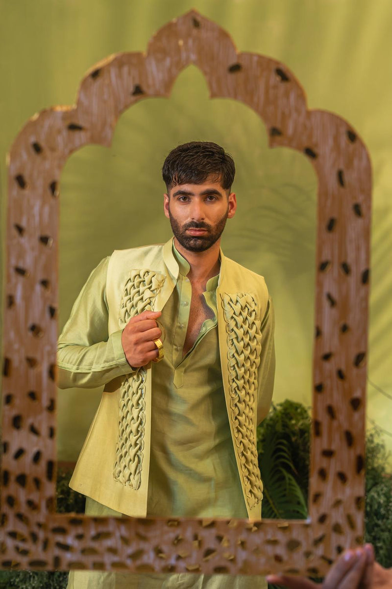 Foam Green Smocking Bundi Jacket