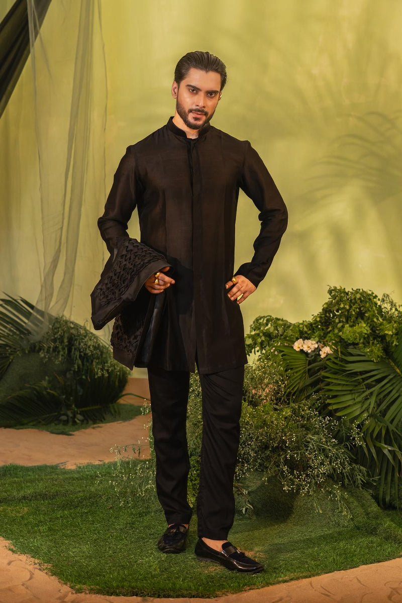 Black Smock Short Kurta Set