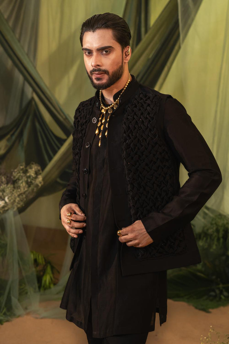 Black Smocking Bundi Jacket