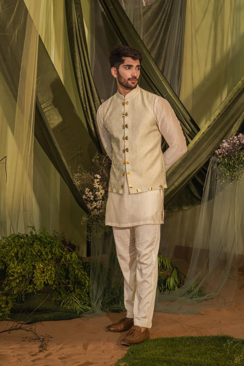 Ivory Double Collar Long Kurta Set