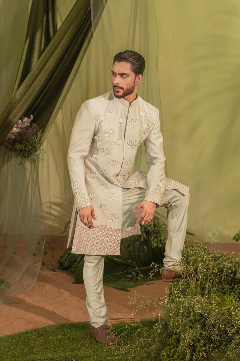 Slate Gray Sherwani Set