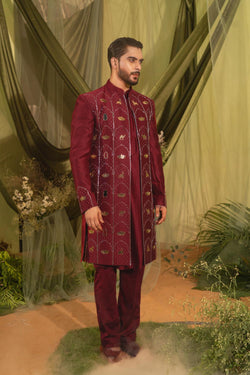 Deep Cherry Red Sherwani Set