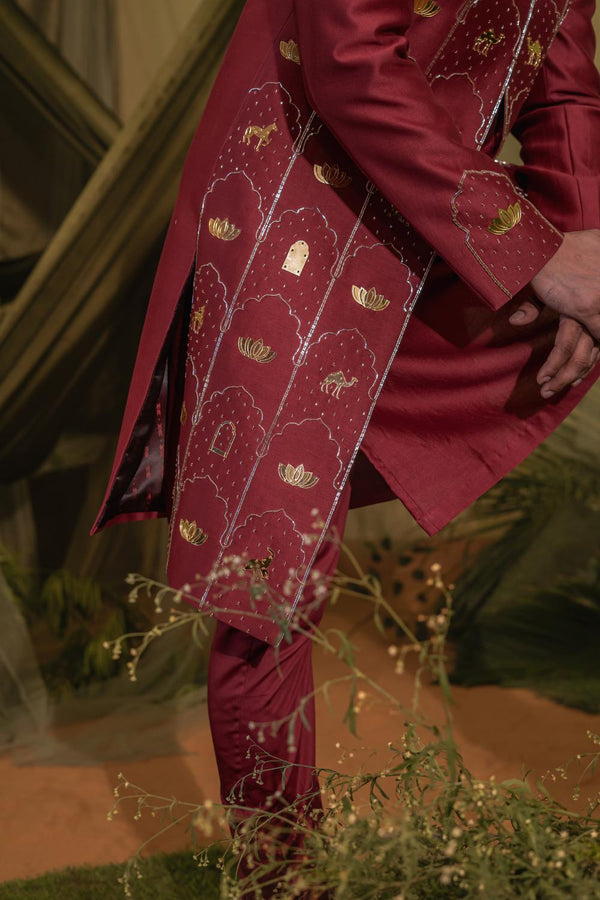 Deep Cherry Red Sherwani Set