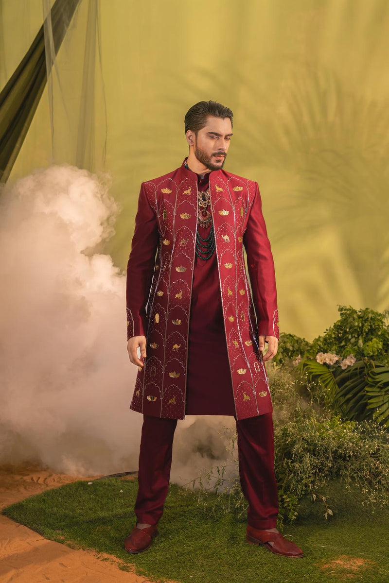 Deep Cherry Red Sherwani Set