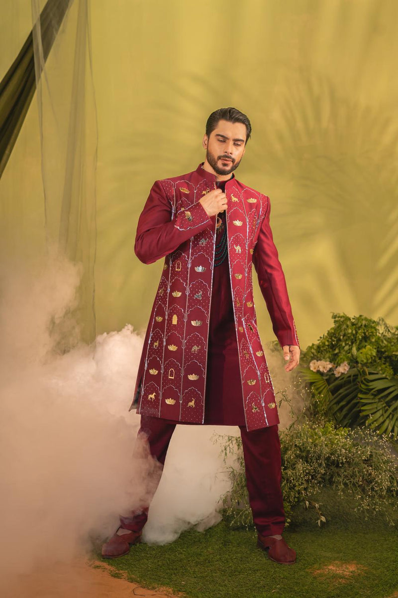 Deep Cherry Red Sherwani Set