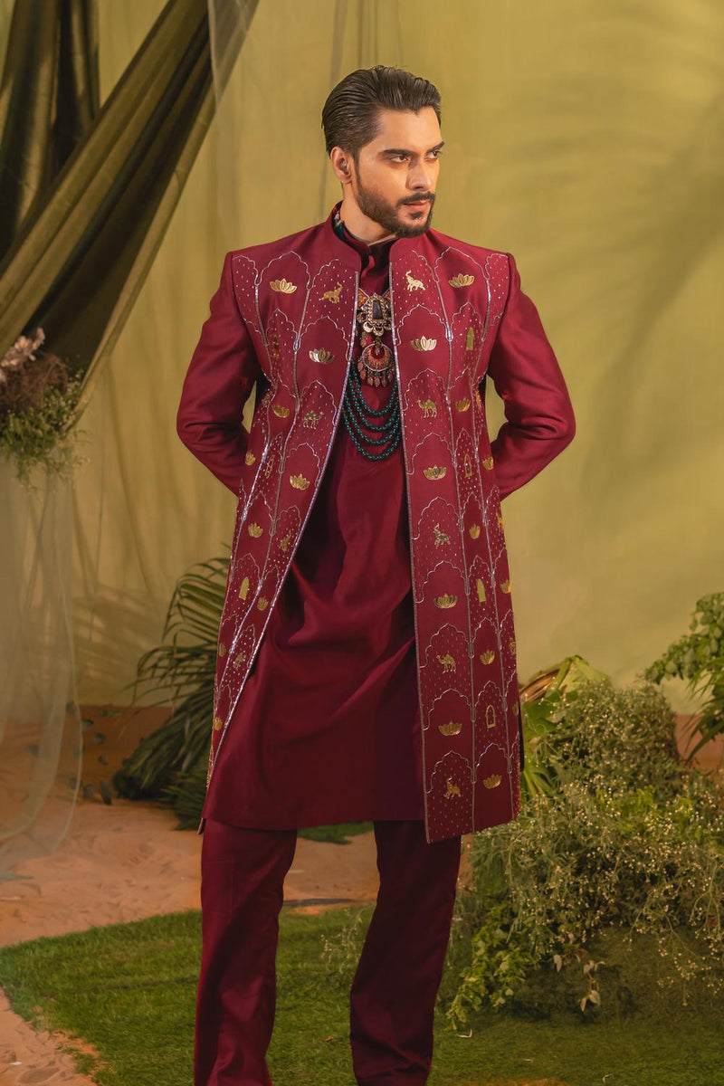 Deep Cherry Red Sherwani Set