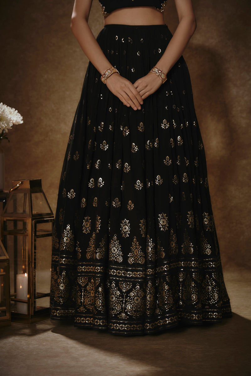 Black & Gold Lehenga Set