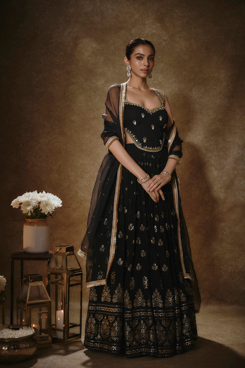 Black & Gold Lehenga Set