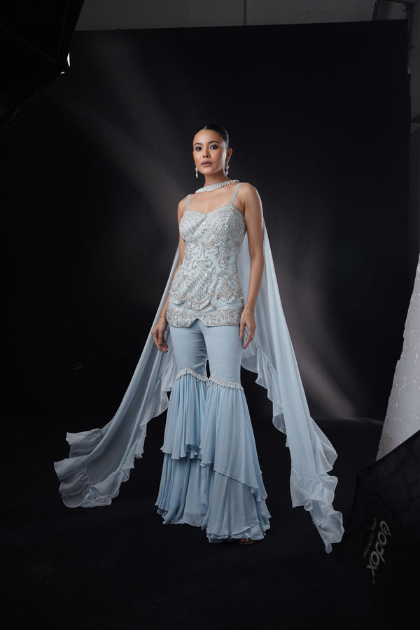 "Belleza" Sky Blue Embellished Sharara Set