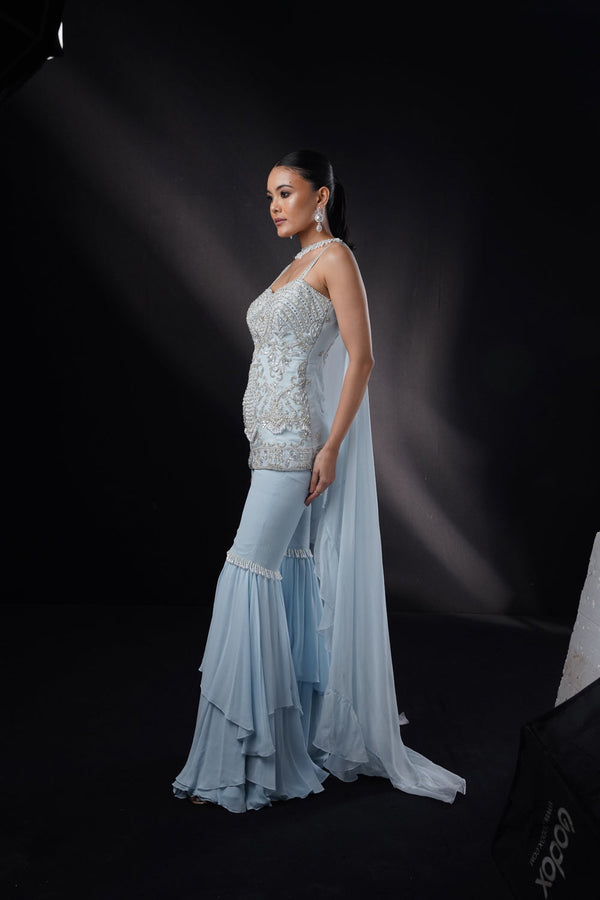 "Belleza" Sky Blue Embellished Sharara Set