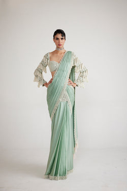 Powder Mint Chandelier Drop Saree Set