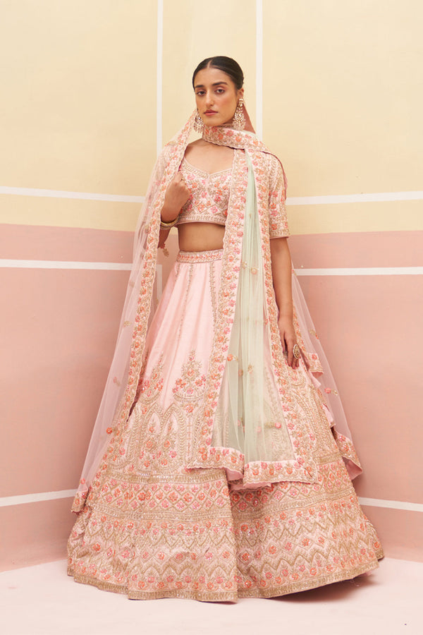 Pink Raw Silk Lehenga Set