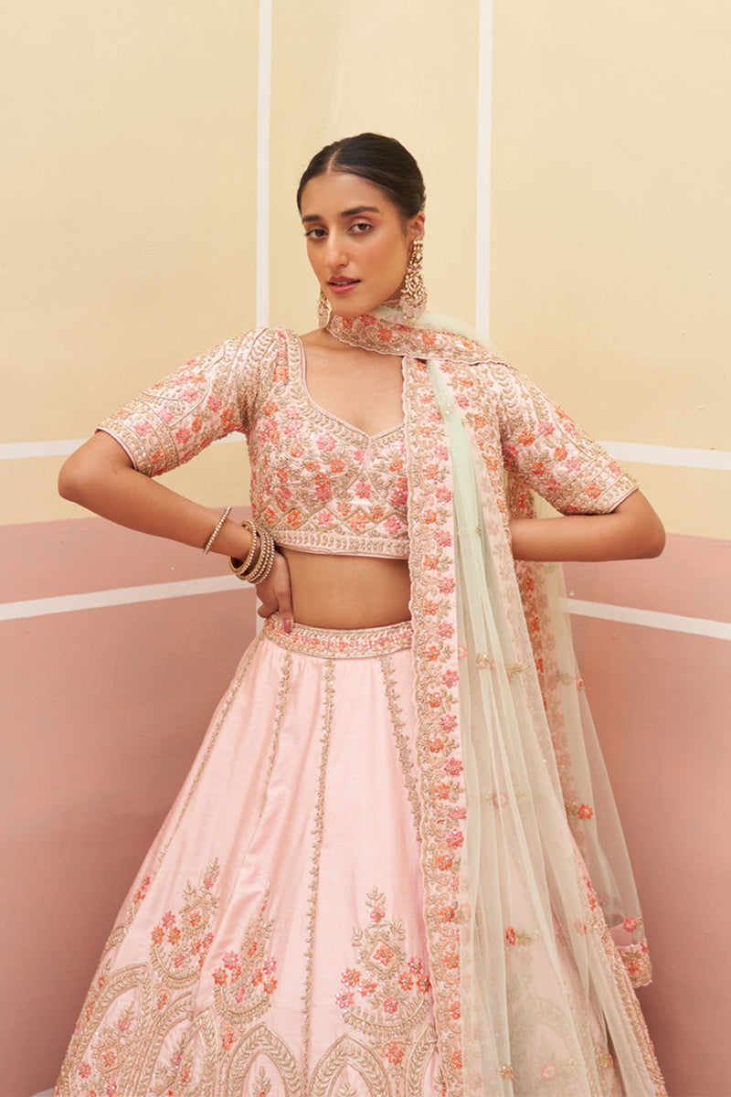 Pink Raw Silk Lehenga Set