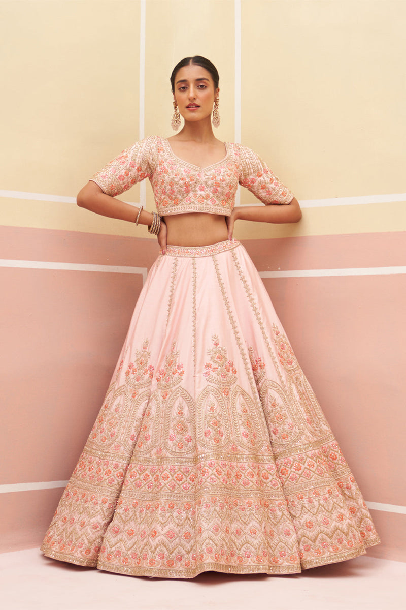 Pink Raw Silk Lehenga Set